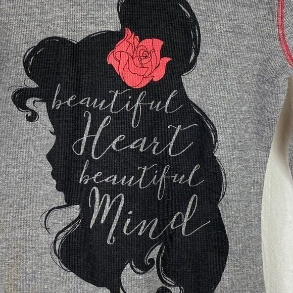 Disney Store Beauty Beast Silhouette Rose Beautiful Heart Mind Waffle Gray L - Picture 2 of 7